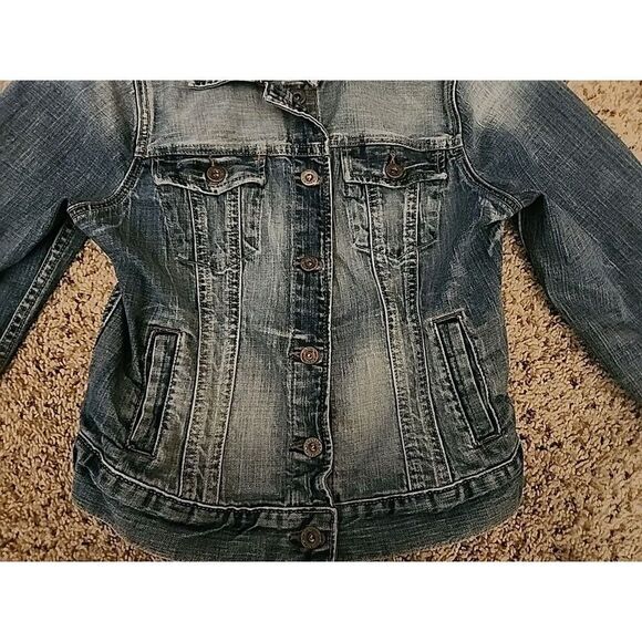 Polo Jeans Ralph Lauren Blue Denim Jacket Sz M Medium Faded Distressed Pockets - Picture 3 of 6